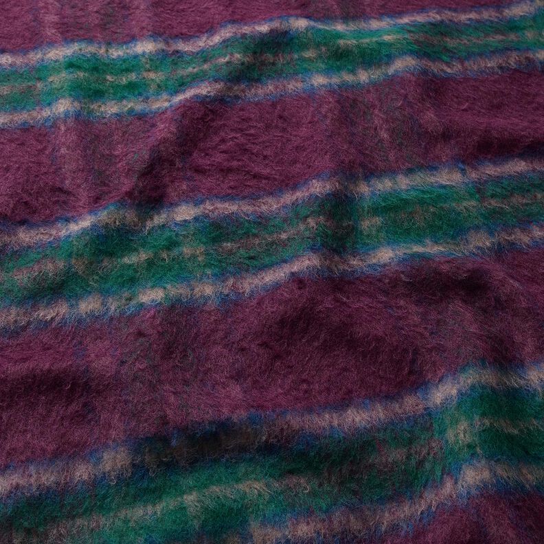 Látka na kabáty Vlněná směs Kartáčované kostky – merlot/modrá jedle, image number 2