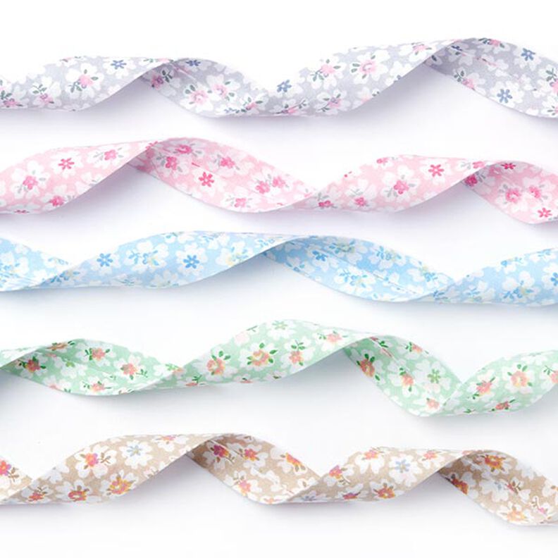 Bavlněný šikmý proužek Kytičky [20 mm] - pastelově zelená,  image number 2