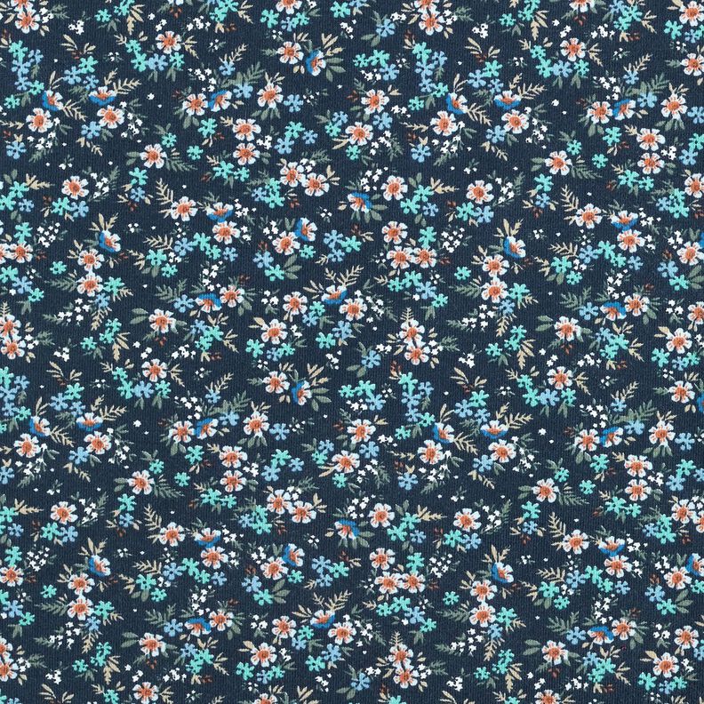 Bavlněný žerzej Moře květin – noční modrá/eukalyptová,  image number 1
