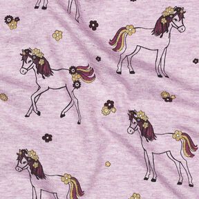 Bavlněný žerzej Třpytivý květinový kůň | Poppy Fabrics – pastelově fialová/zlatá, 