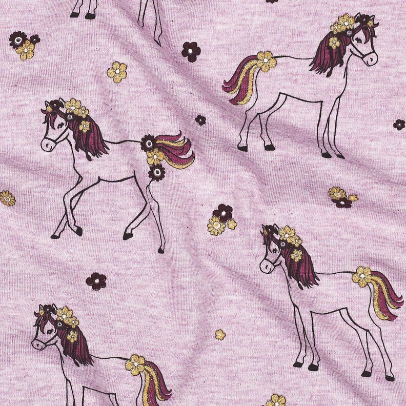 Bavlněný žerzej Třpytivý květinový kůň | Poppy Fabrics – pastelově fialová/zlatá,  image number 2