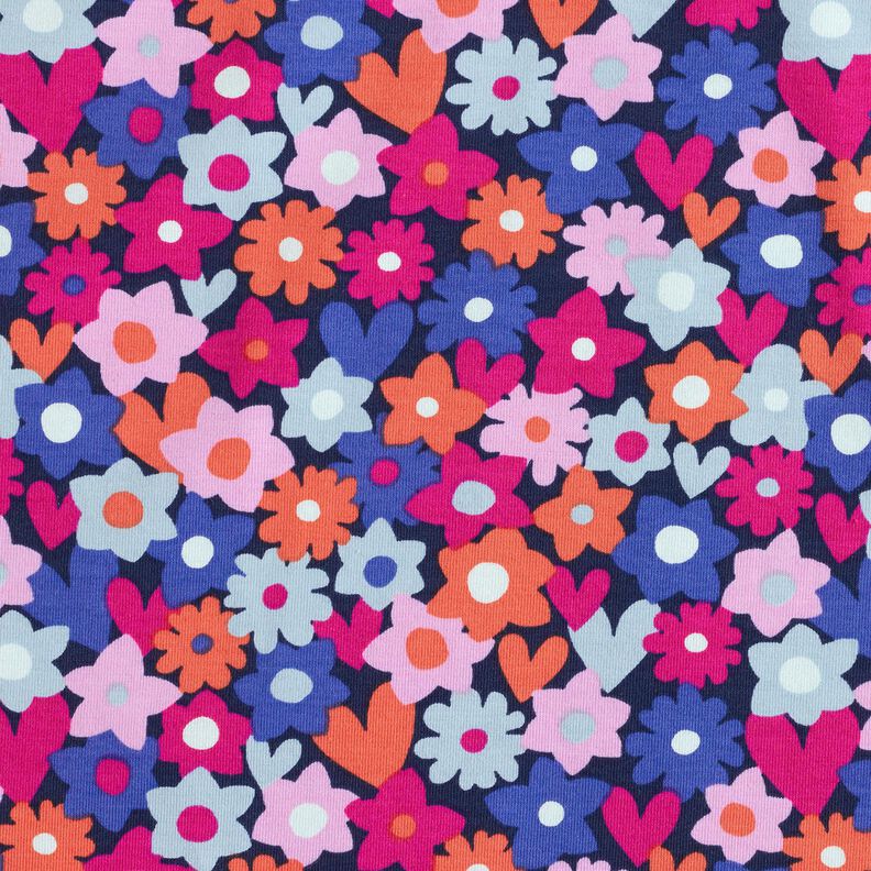 Bavlněný žerzej barevné květiny | Poppy Fabrics – noční modrá,  image number 1