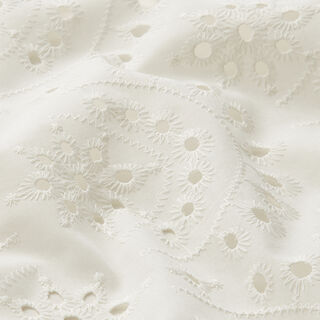 Bavlněná tkanina s vyšitými úponky ve tvaru květiny – bílá, 