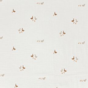 Mušelín / dvojitá mačkaná tkanina Kachní rodinka – vlněná bílá/přírodni, 