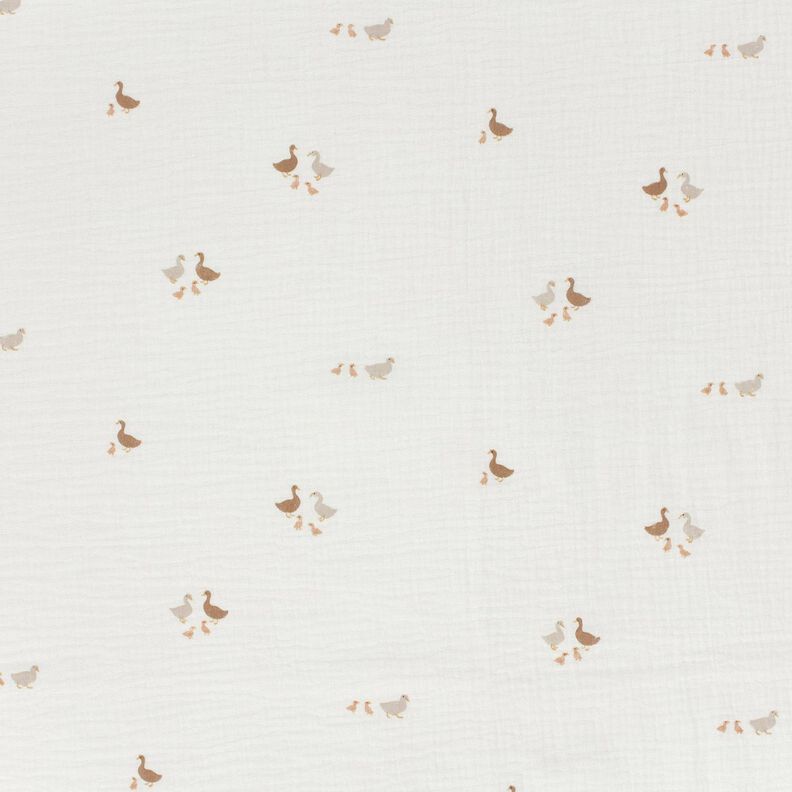 Mušelín / dvojitá mačkaná tkanina Kachní rodinka – vlněná bílá/přírodni,  image number 1