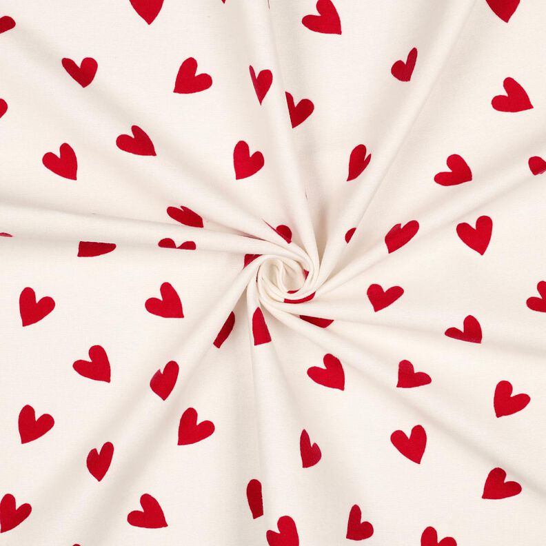 Bavlněný flanel Srdíčka | Poppy Fabrics – slonová kost/karmínově červená,  image number 3