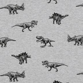 Francouzské froté letní teplákovina Dinosauři – stříbrná/černá, 
