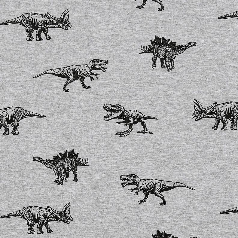 Francouzské froté letní teplákovina Dinosauři – stříbrná/černá,  image number 1