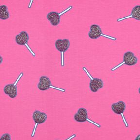 Bavlněný žerzej Lízátka ve tvaru třpytivých srdíček | Poppy Fabrics – pink, 