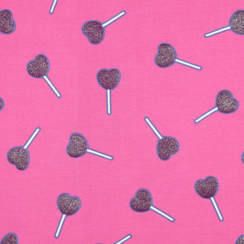 Bavlněný žerzej Lízátka ve tvaru třpytivých srdíček | Poppy Fabrics – pink, image number 1