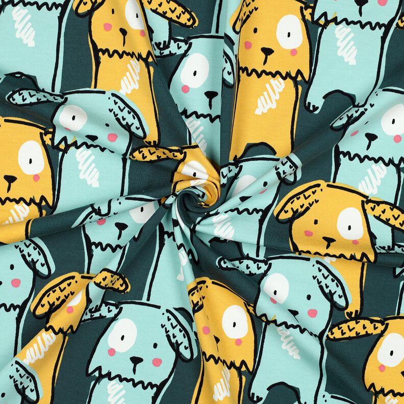 Bavlněný žerzej Psi s visícími ušima | Poppy Fabrics – tmavě zelená, image number 3