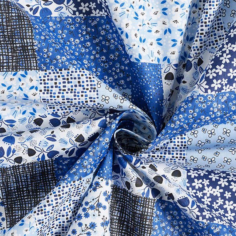 Bavlněná látka Kreton Vzhled patchworku – bílá/modrá,  image number 4
