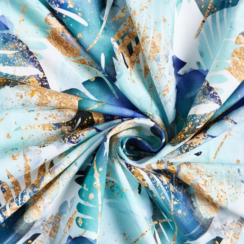 Bavlněný žerzej Hustý porost palmových listů | Glitzerpüppi – bílá/eukalyptová, image number 3