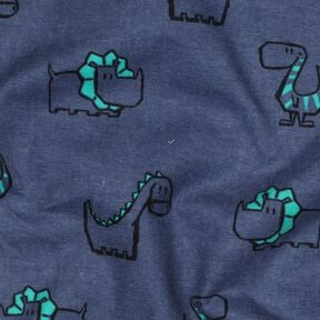 Bavlněný flanel Drzí dinosauři | Poppy Fabrics – džínově modrá/smaragdově zelená, 