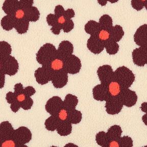 Plyš teddy Květiny | Poppy Fabrics – cashew (béžová)/bordó, 