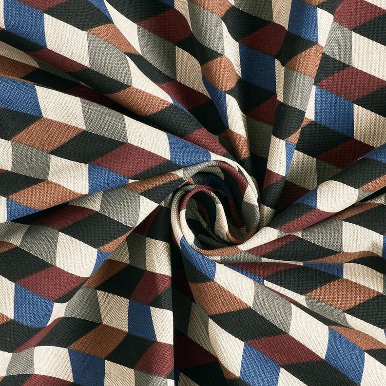 Dekorační látka Polopanama minimalistické kostky – přírodni/modrá,  image number 3