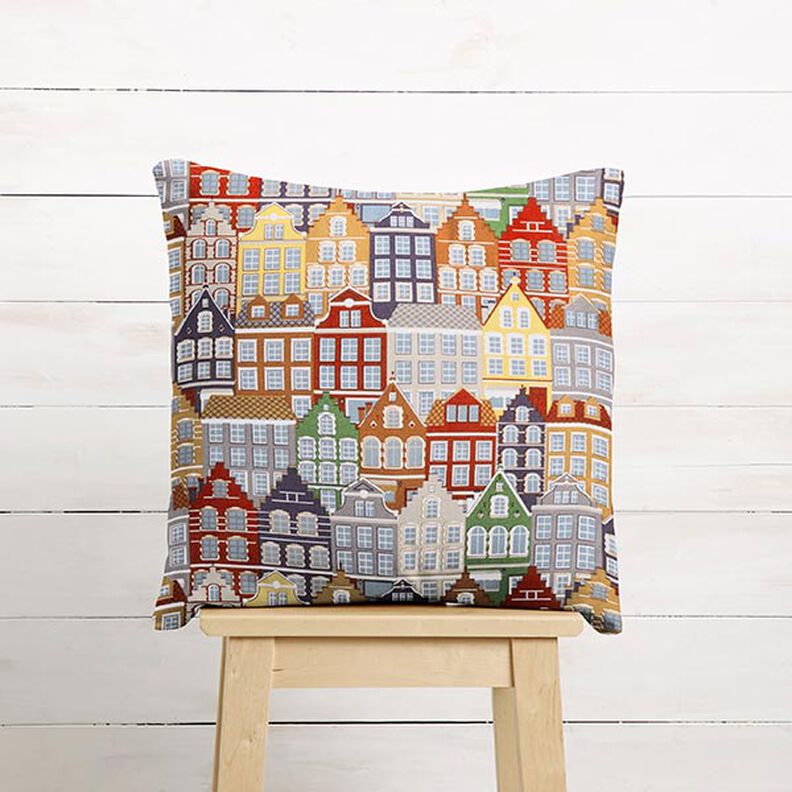 Dekorační látka Polopanama Štítové domy – bílá,  image number 6