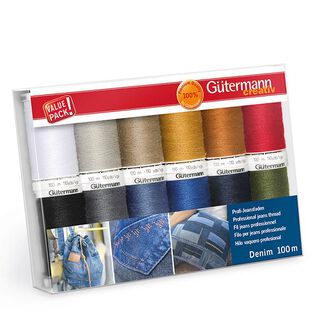 Sada šicích nití Denim [ 100m | 12 ks ] | Gütermann creativ – mix barev, 