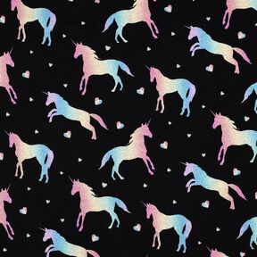 Bavlněný žerzej Duhoví jednorožci digitální potisk | Poppy Fabrics – černá, 