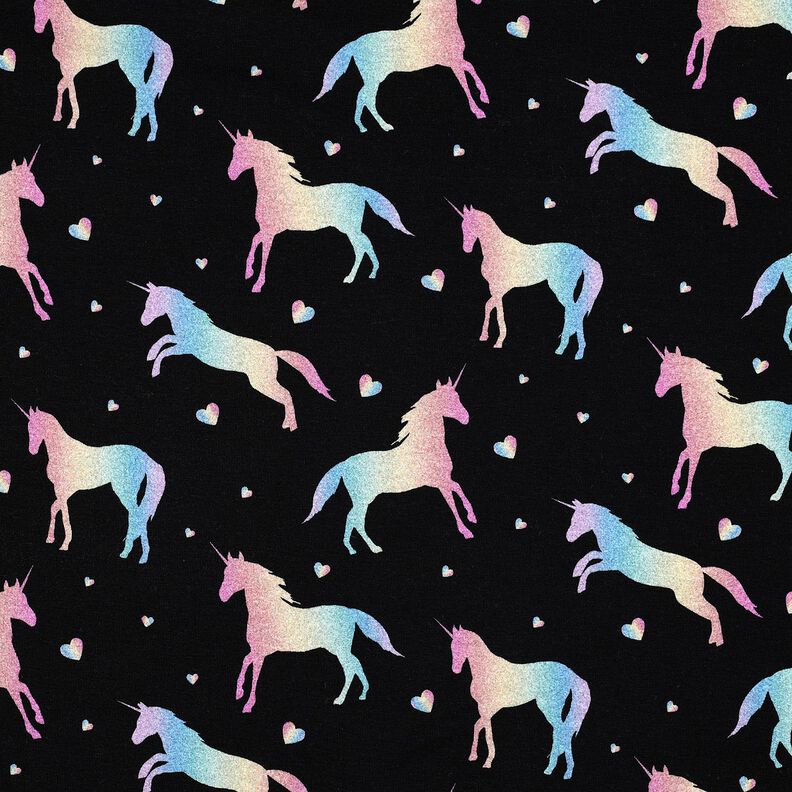 Bavlněný žerzej Duhoví jednorožci digitální potisk | Poppy Fabrics – černá,  image number 1