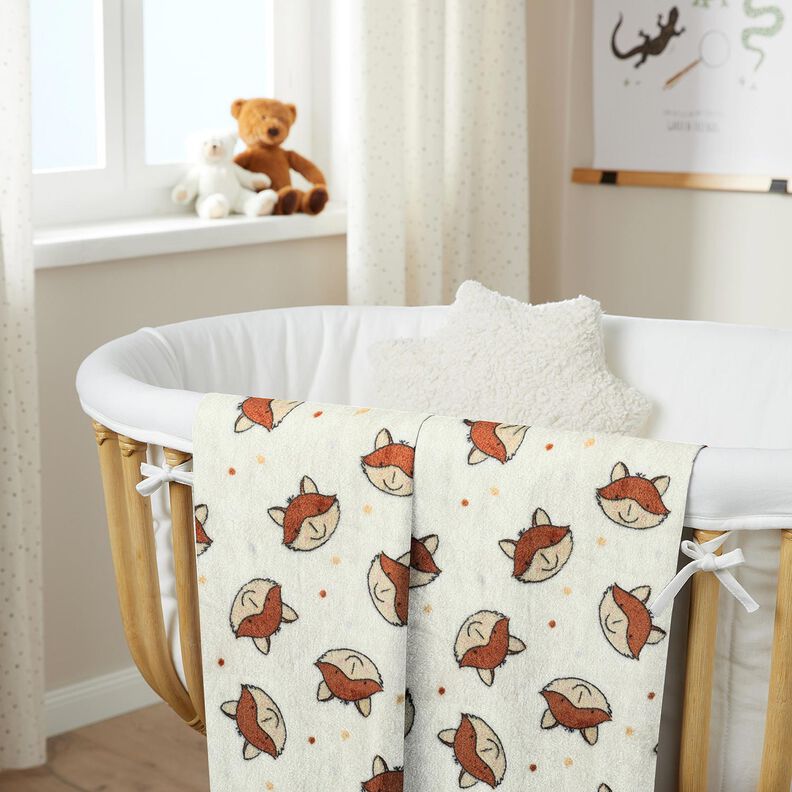 Hebký fleece Doubleface (oboustranná látka) Přátelské lišky – vlněná bílá/hnědá,  image number 5