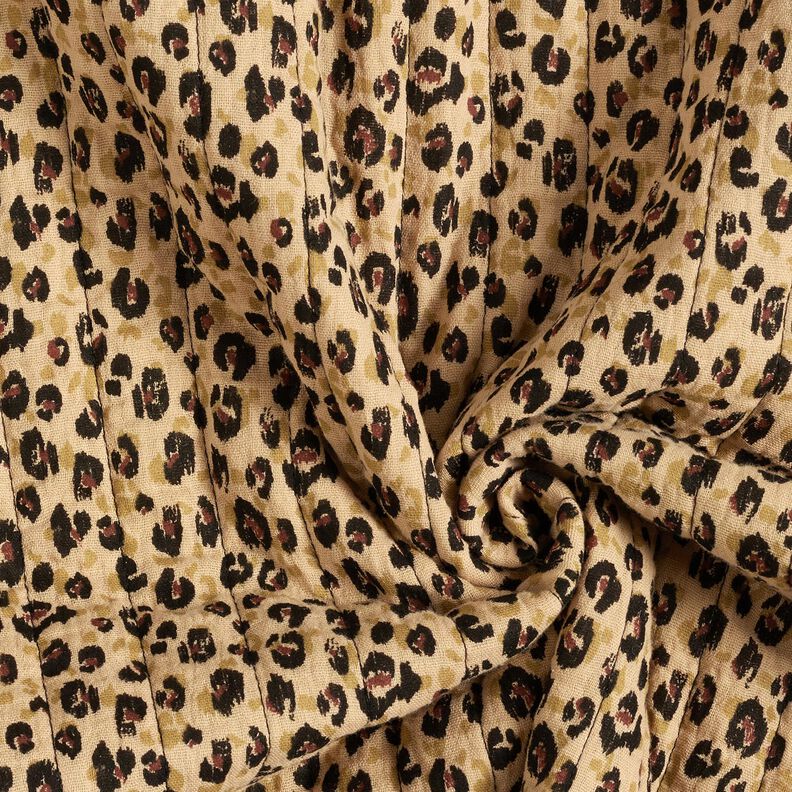 Mušelín Prošívaná látka Leopardí vzor – béžová/černá, image number 4