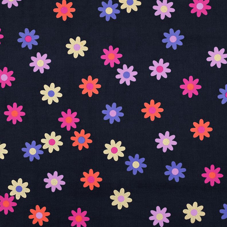 Dětský manšestr Květiny s třpytivým potiskem | Poppy Fabrics – namornicka modr, image number 1