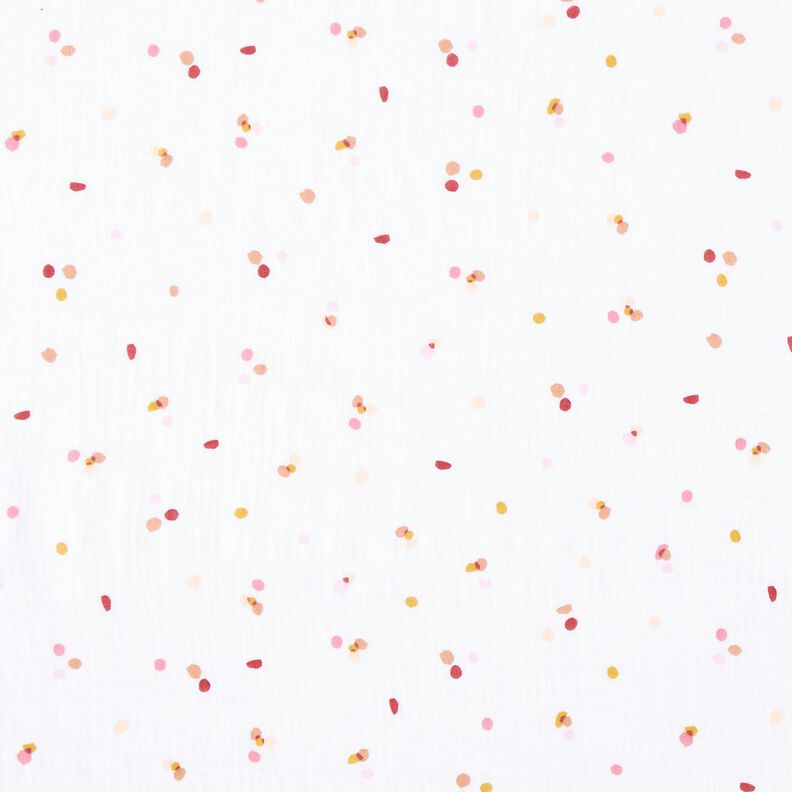 Mušelín / dvojitá mačkaná tkanina Barevné puntíky – bílá,  image number 1
