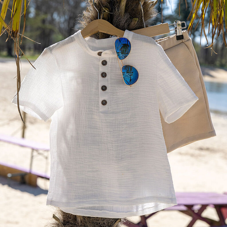 Mušelín / dvojitá mačkaná tkanina – vlněná bílá,  image number 10