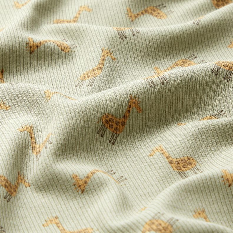 Žebrovaný žerzej Roztomilé žirafy – khaki, image number 2