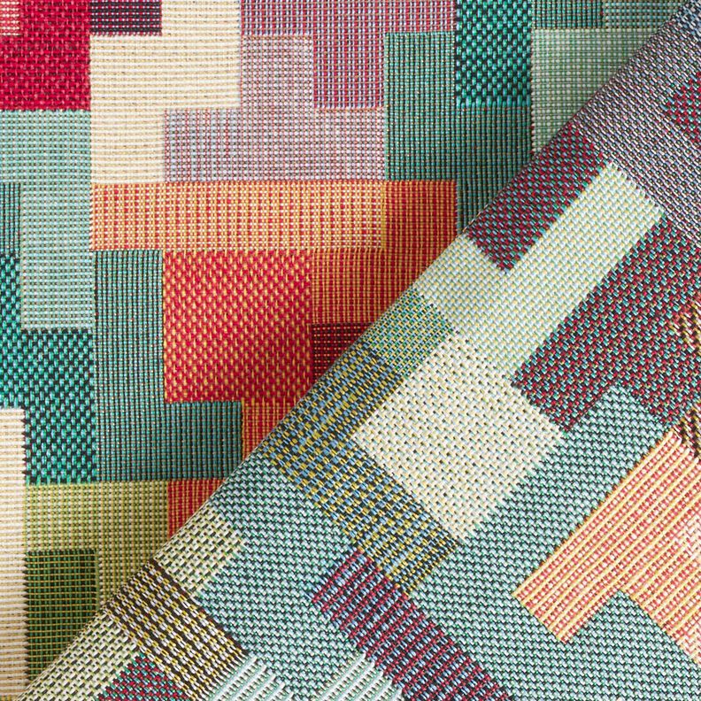 Dekorační látka Gobelín Tetris – karmínově červená/zelená, image number 4
