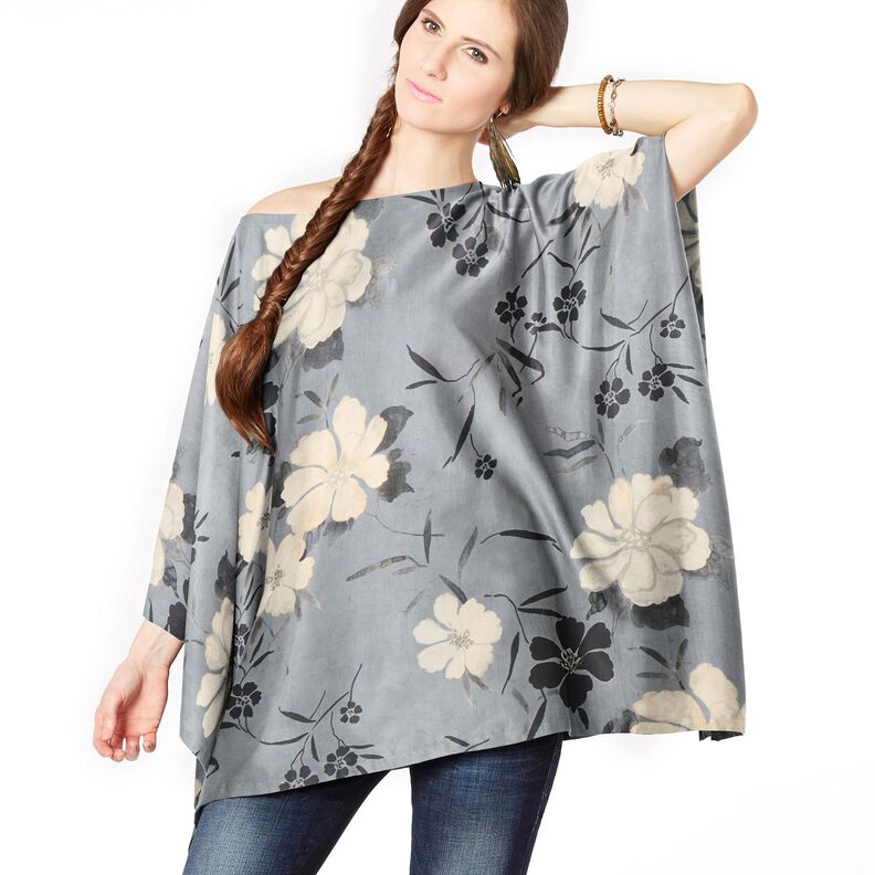 Viskózová tkanina akvarel květiny – šedá,  image number 5