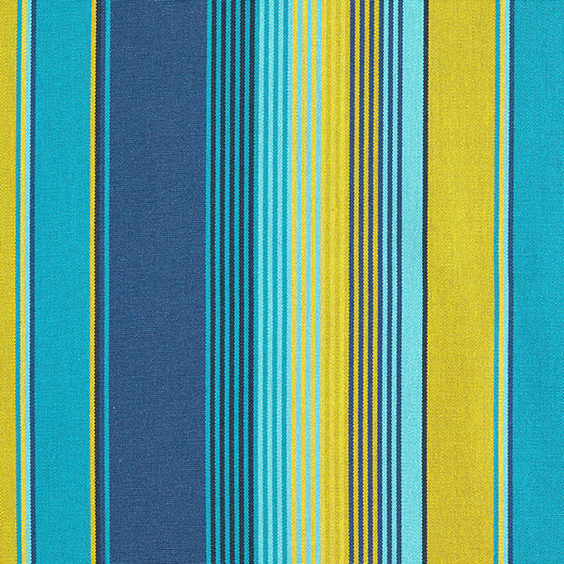 Látka pro venkovní použití Plátno Proužky – modrá/hořčicove žlutá,  image number 1