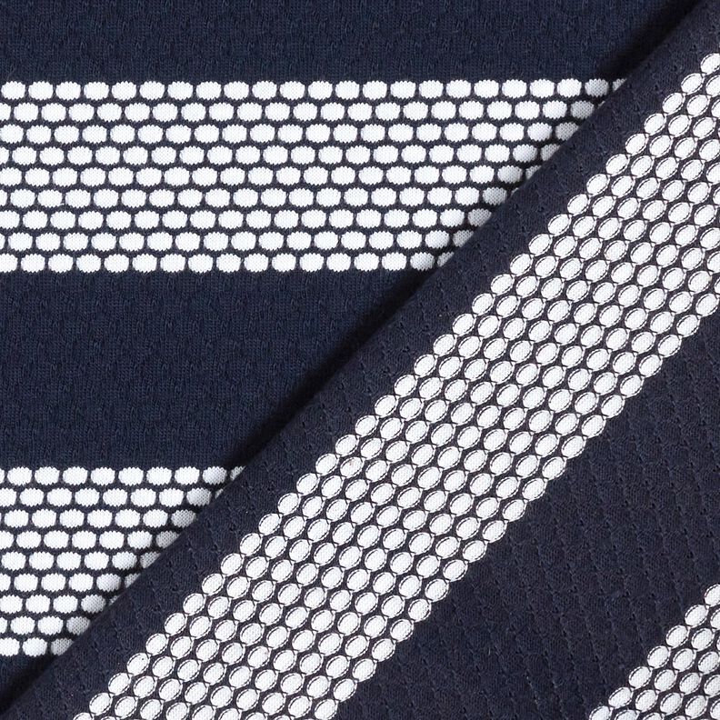Bavlněný žerzej Pruhy z puntíků – namornicka modr/bílá,  image number 4