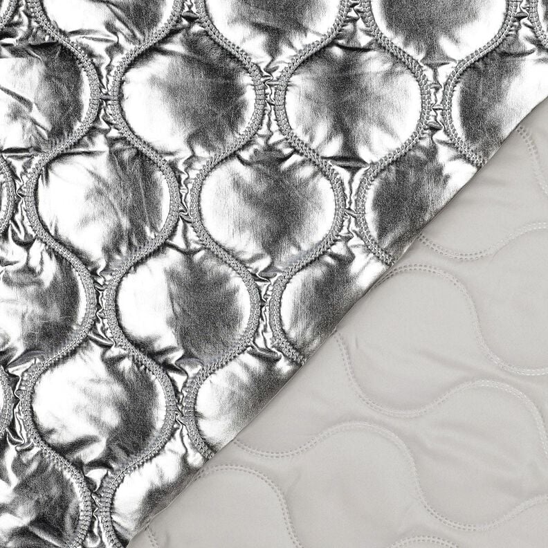 Prošívaná látka Hadí linie – stříbrná metalická,  image number 4