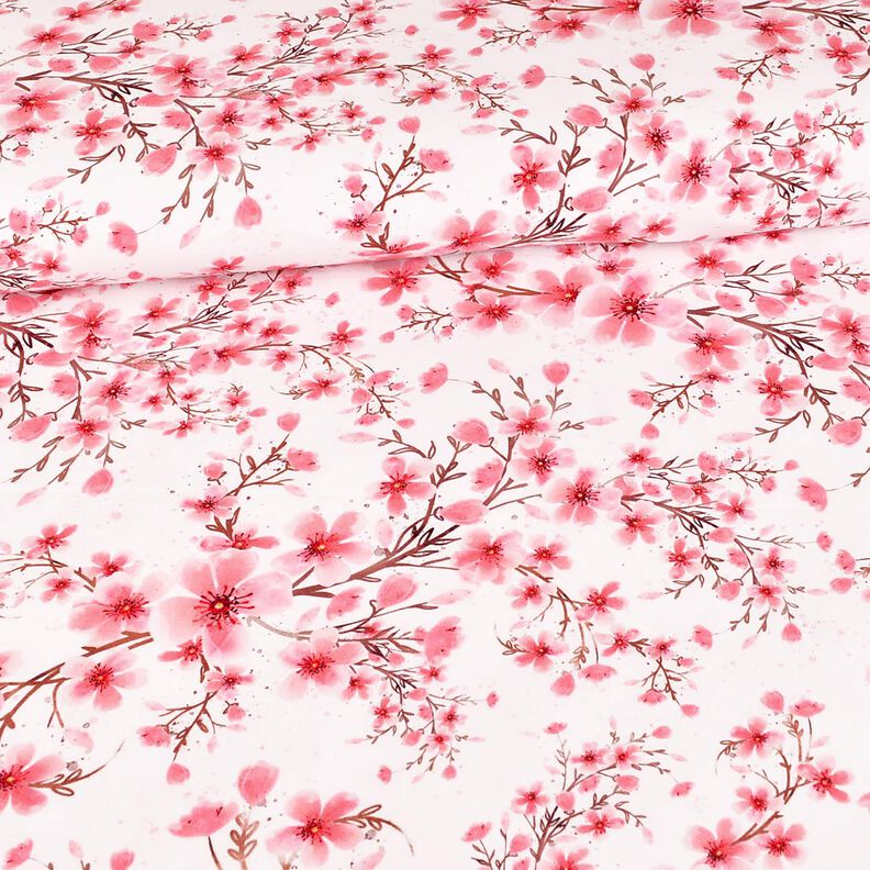 Bavlněný žerzej Třešňové květy | Glitzerpüppi – bílá,  image number 2
