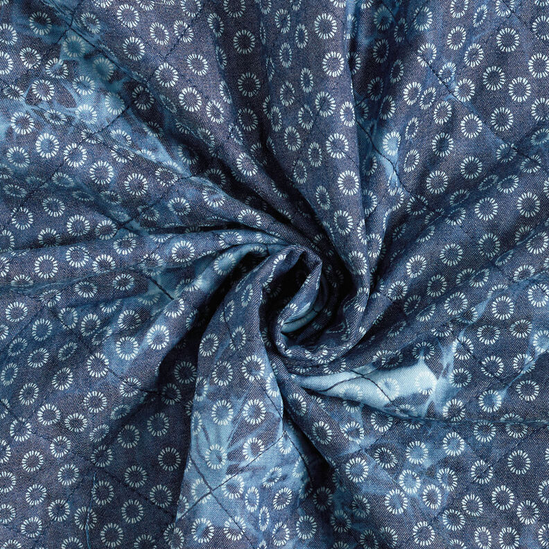 Prošívaná tkanina chambray květinová batika – džínově modrá,  image number 4