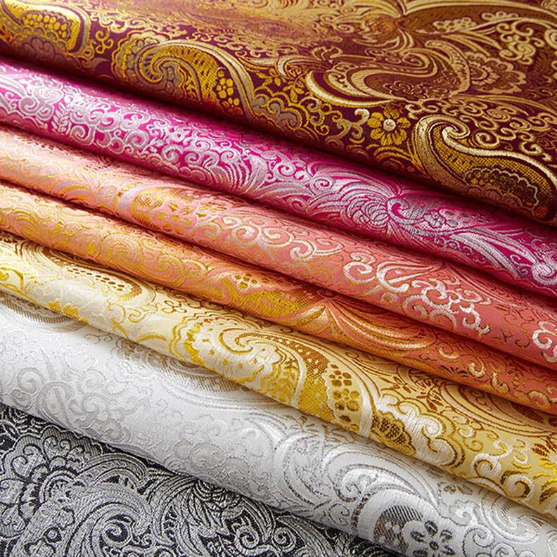 Oděvní žakár Metalický vzor paisley – světle fialova/zlatá,  image number 7