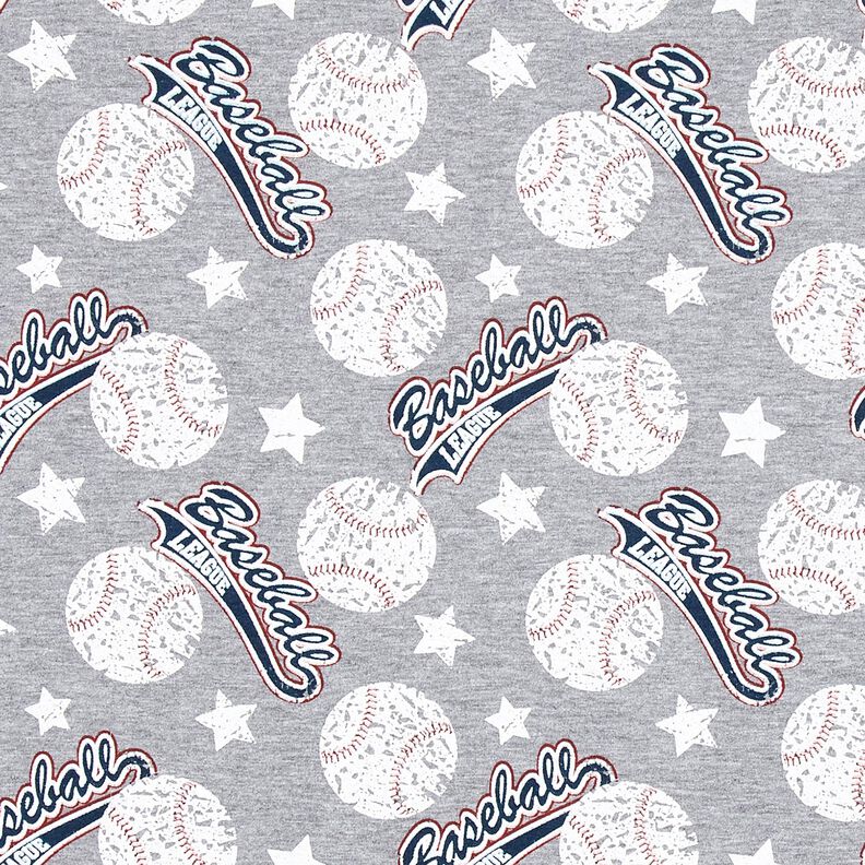 Francouzské froté letní teplákovina Baseball – stříbrná/bílá,  image number 1