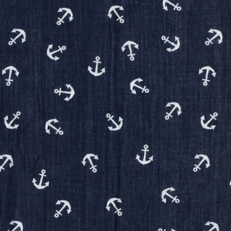 Mušelín / dvojitá mačkaná tkanina Kotva – namornicka modr/bílá,  image number 1