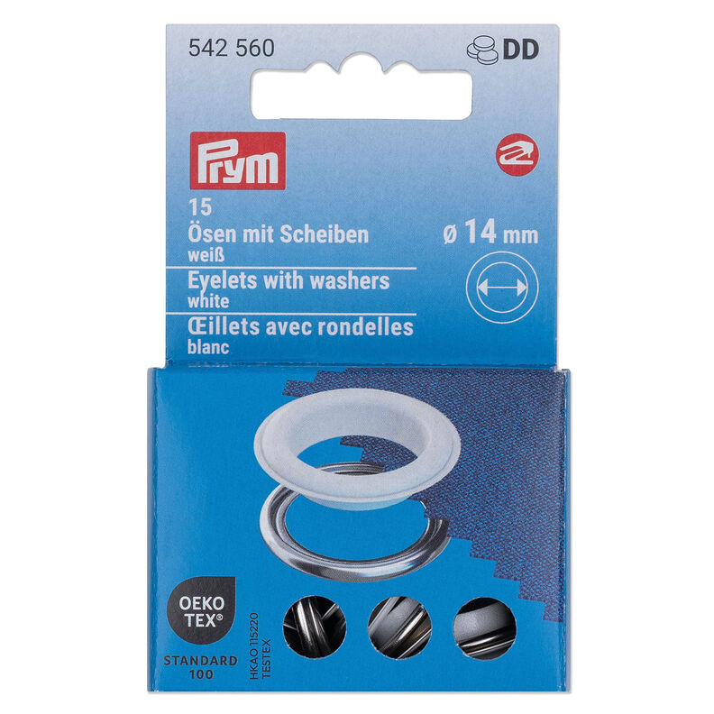 Očka s podložkami [15 kusů | Ø 14 mm] | Prym – bílá/stříbrná metalická,  image number 1