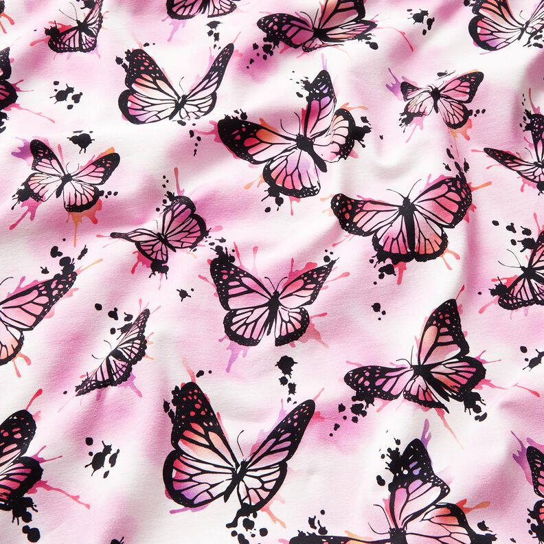 Bavlněný žerzej Motýlí stříkance | Glitzerpüppi – pastelově fialová,  image number 1