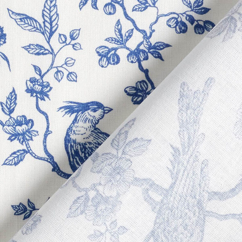 Bavlněná látka Kreton Ptáci – královská modr/vlněná bílá,  image number 4
