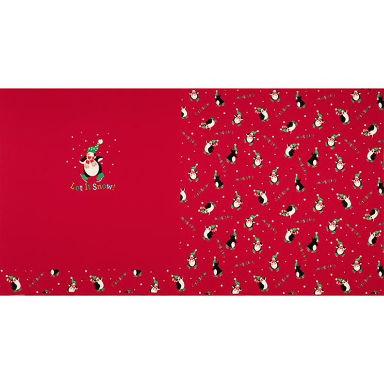 Panel Francouzské froté letní teplákovina Tučňák ve sněhu – červená,  image number 1
