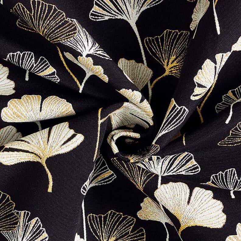 Dekorační látka Žakár Listy ginkgo – černá/zlatá, image number 4