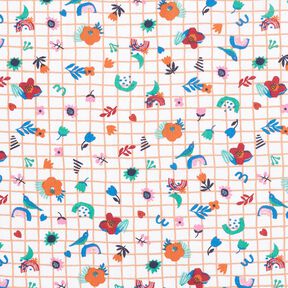 Bavlněná látka Kreton Kostka s kvítky – bílá/máta peprná, 