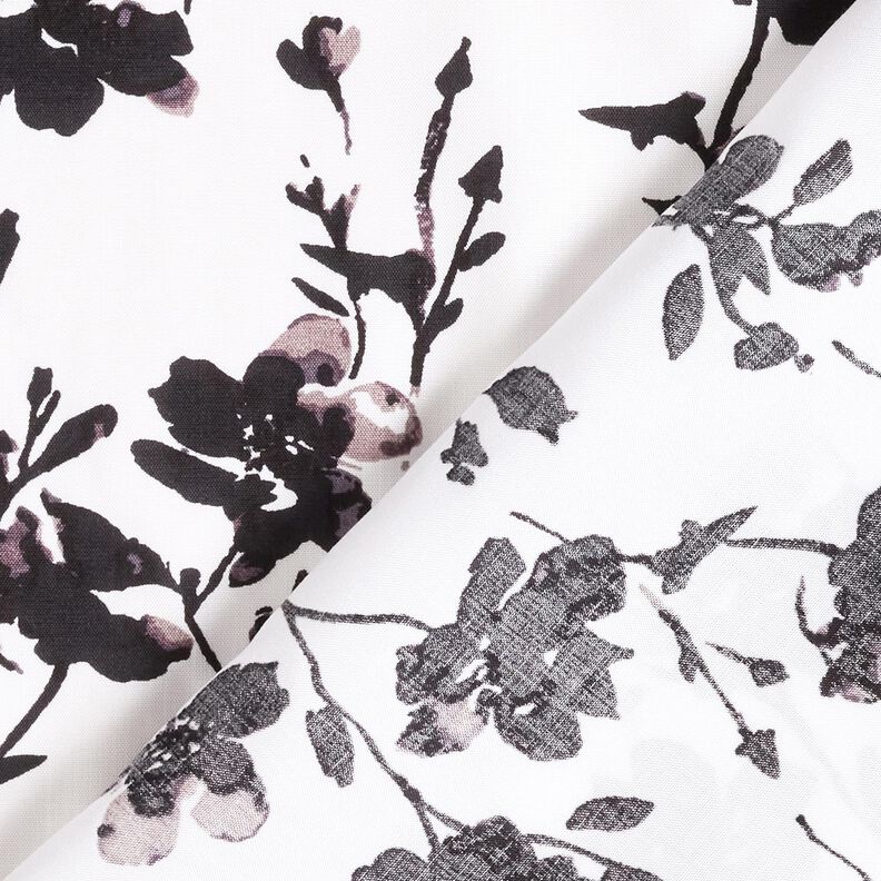 Viskózová tkanina Abstraktní květinový potisk – bílá/černá | Zbytek 130cm,  image number 4