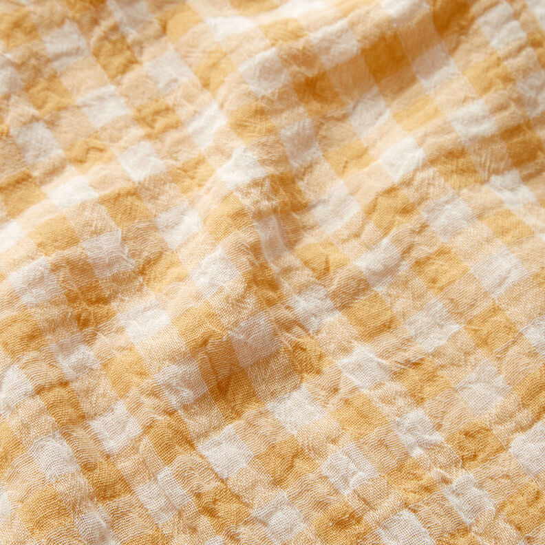 Mušelín / dvojitá mačkaná tkanina Károvaná příze Vichy – starozlatá/bílá,  image number 3