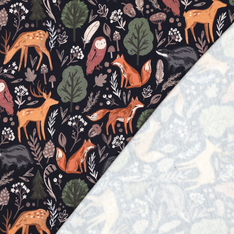 Teplákovina počesaná Zvířátka v lese digitální potisk | Poppy Fabrics – noční modrá,  image number 4