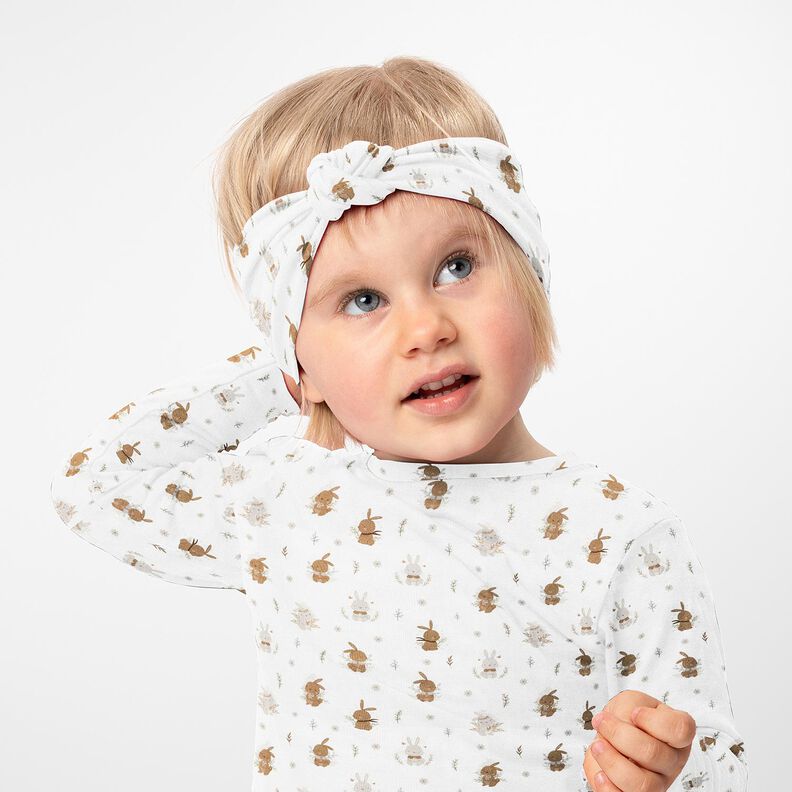 Bavlněný žerzej Roztomilí zajíčci digitální potisk – slonová kost,  image number 5